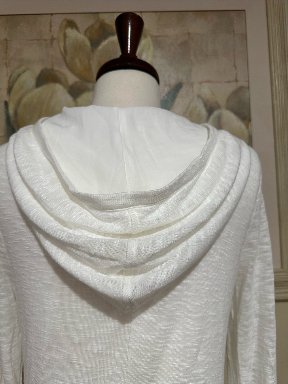 White House Black Market Ecru LS Hood Lined Tie Front V Neck Top -Size M - Picture 7 of 11